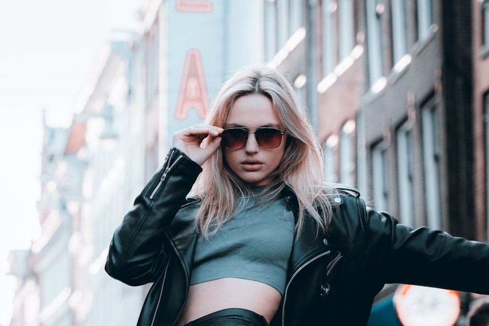 a woman wearing sunglasses