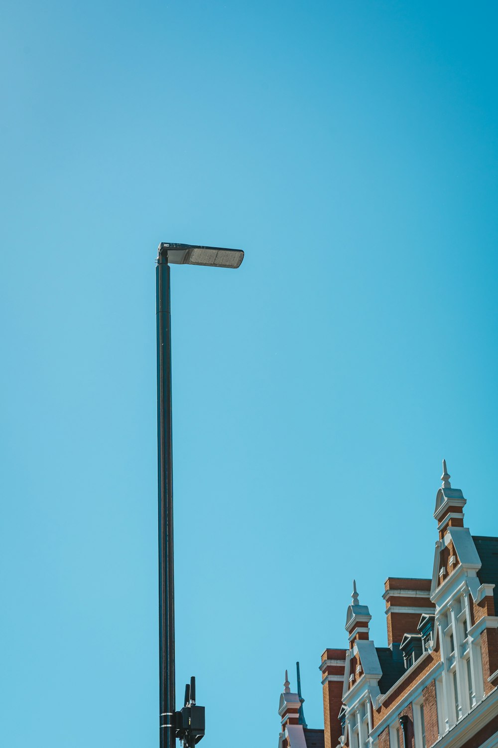 a street light in front of a building