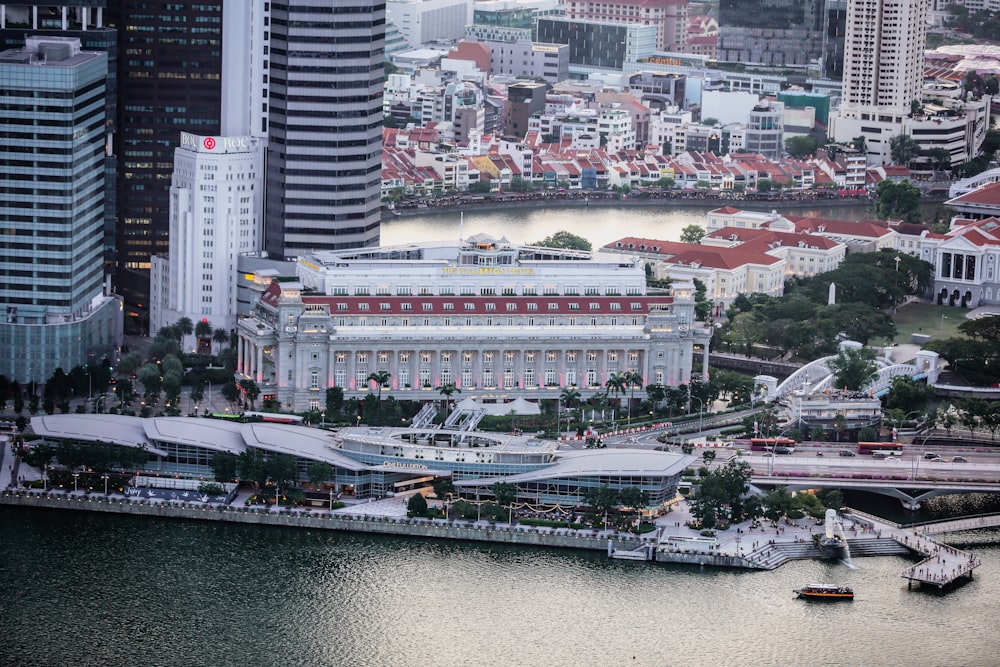 a large cruise ship docked in a city