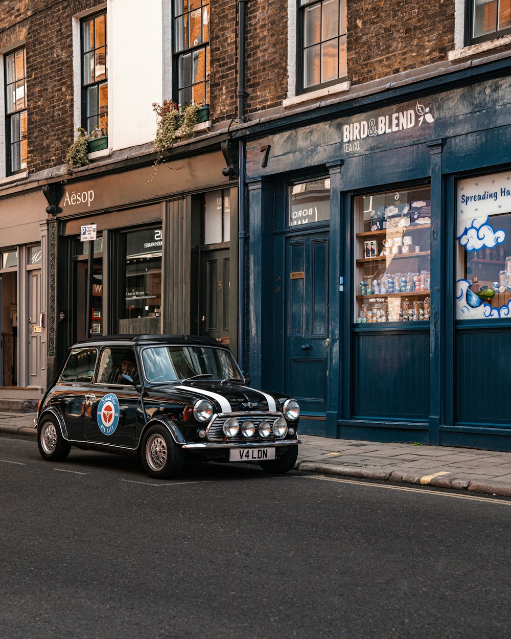 a car parked in front of a store