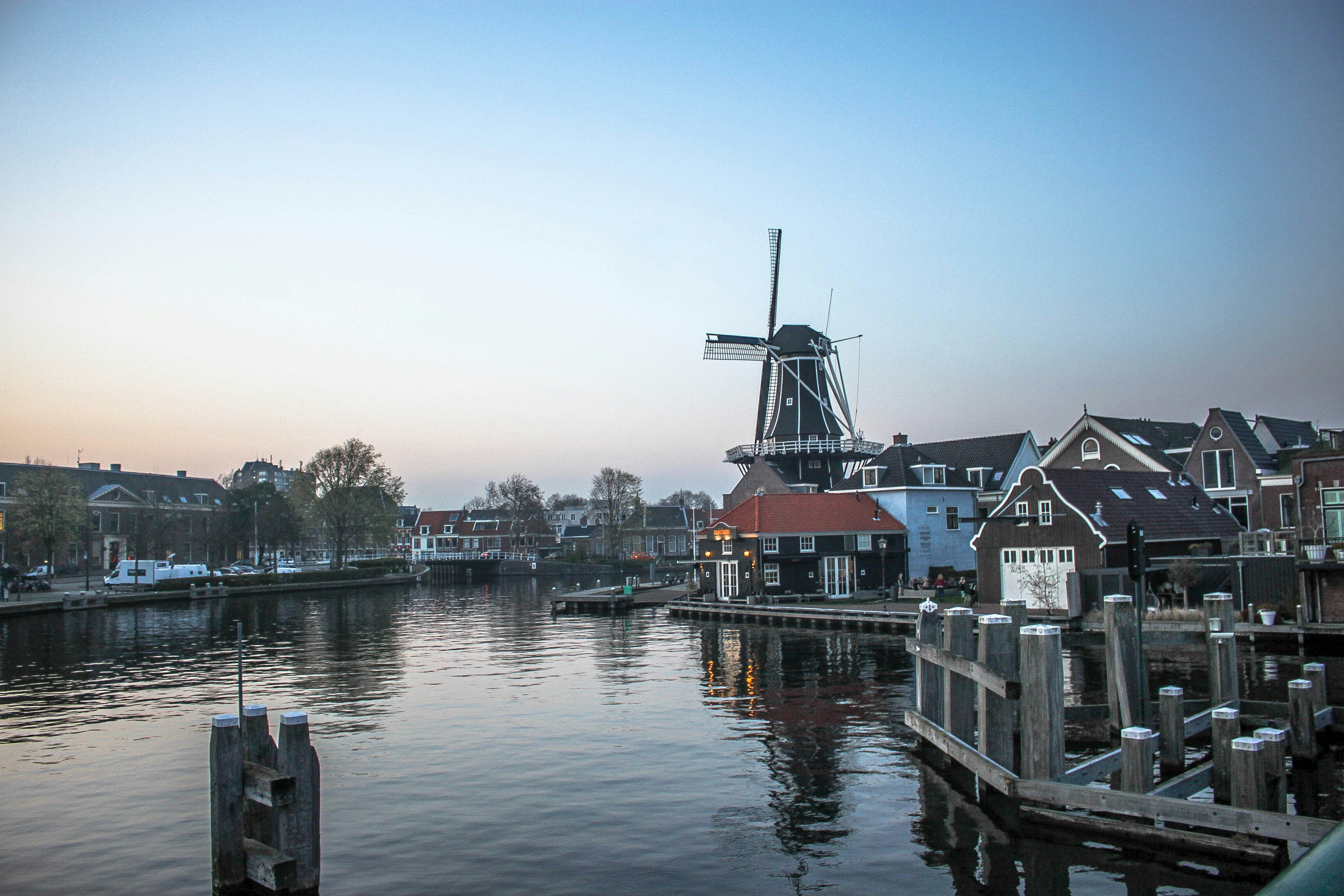 a body of water with buildings along it