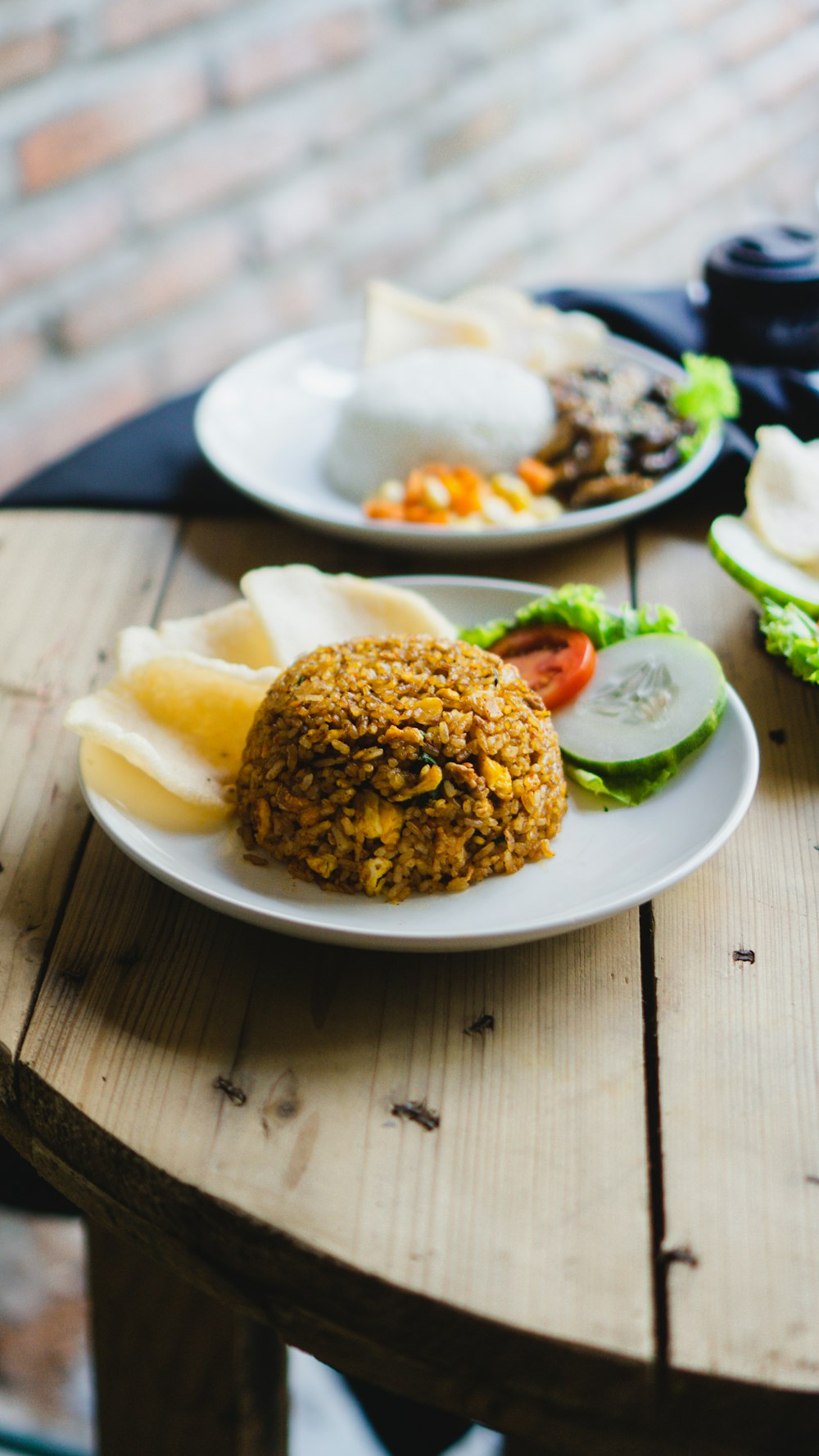 a couple plates of food on a table