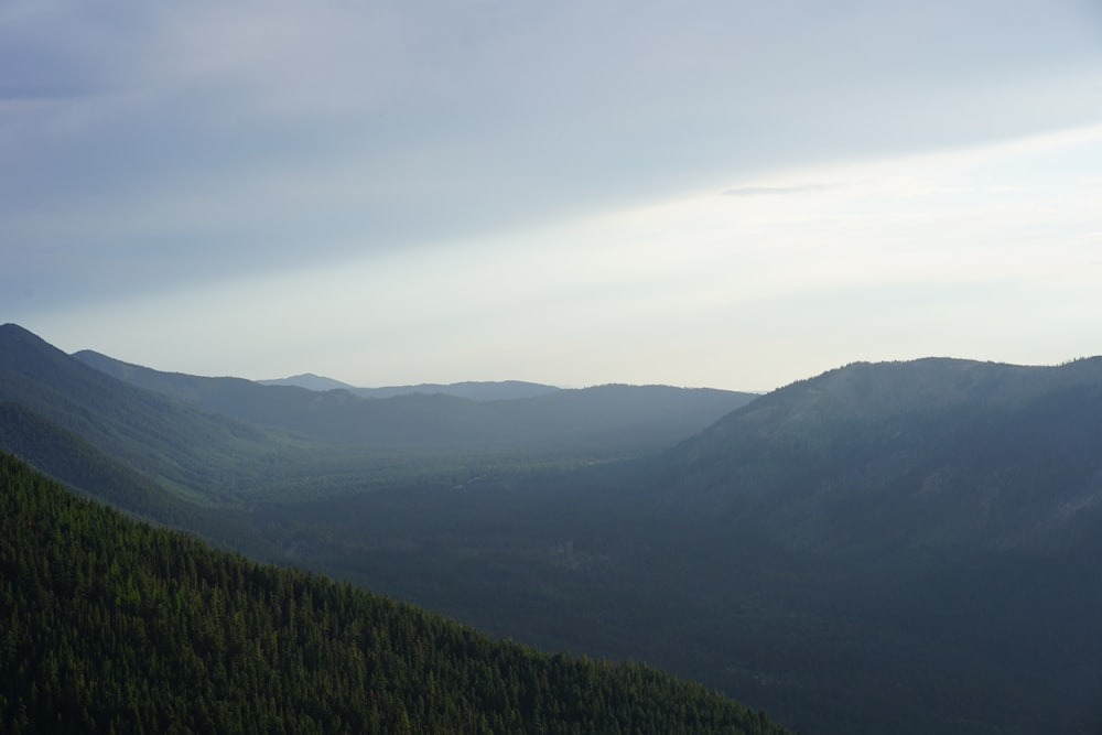 a valley with hills in the background