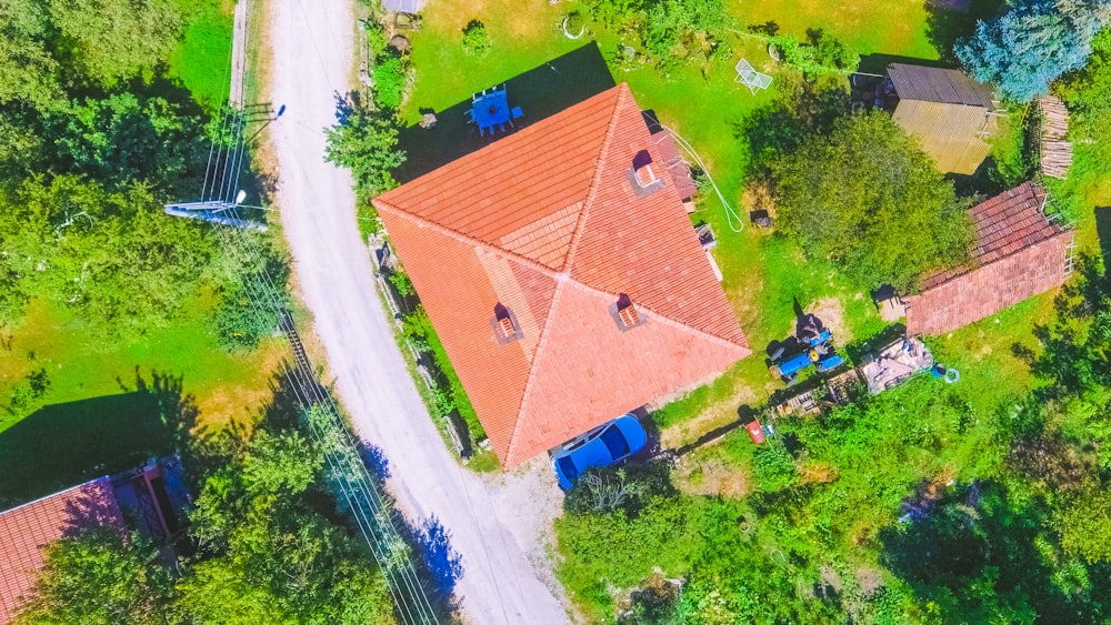 a large house with a red roof