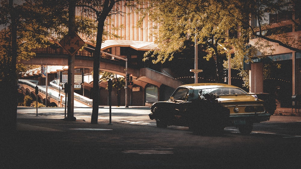 a car parked on the side of a street