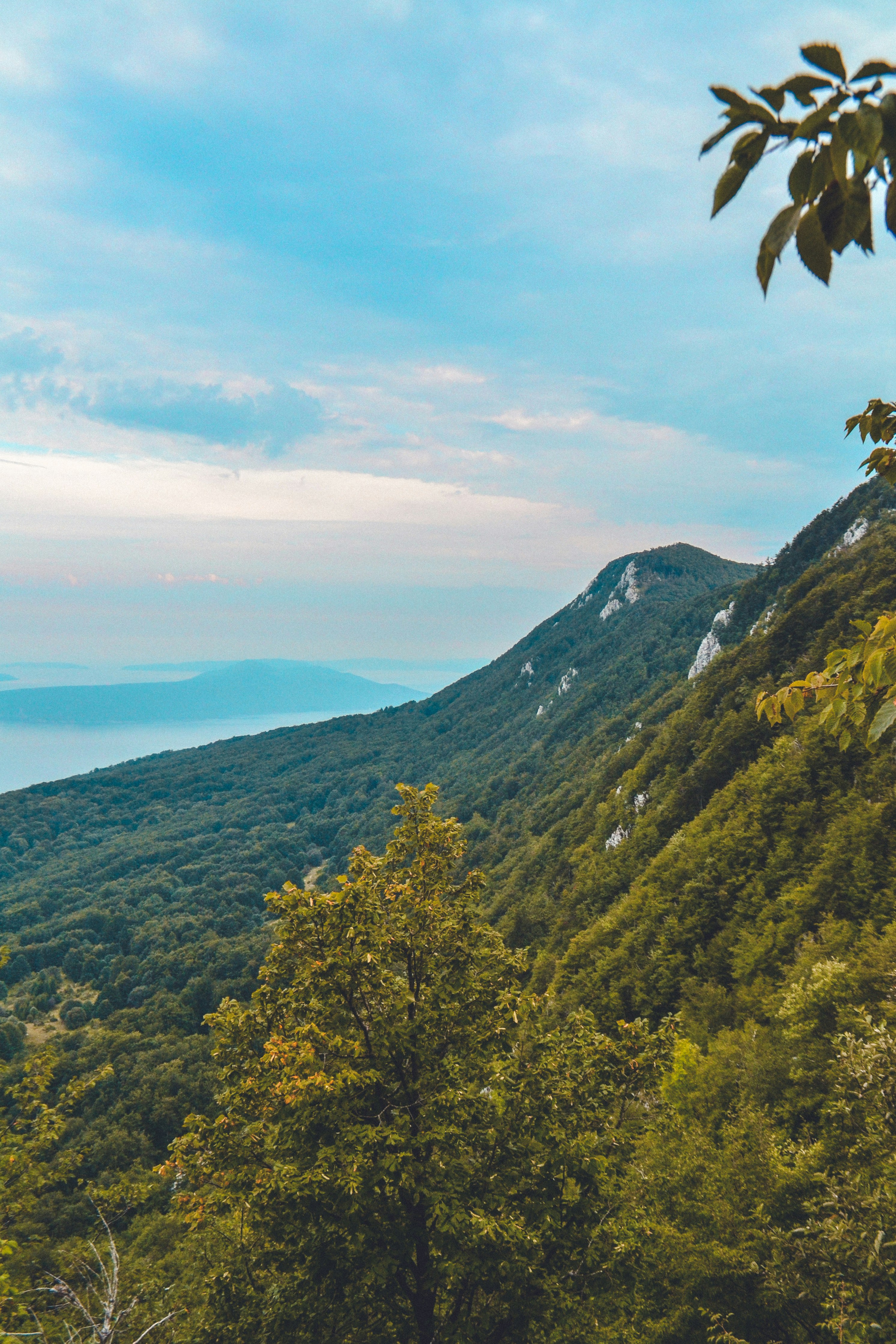a view of a mountain range and a body of water