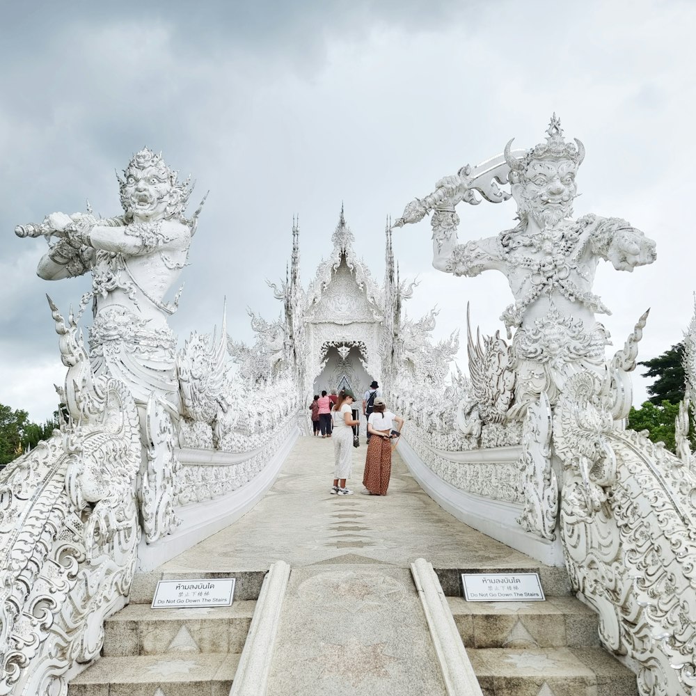 a group of people walking up stairs