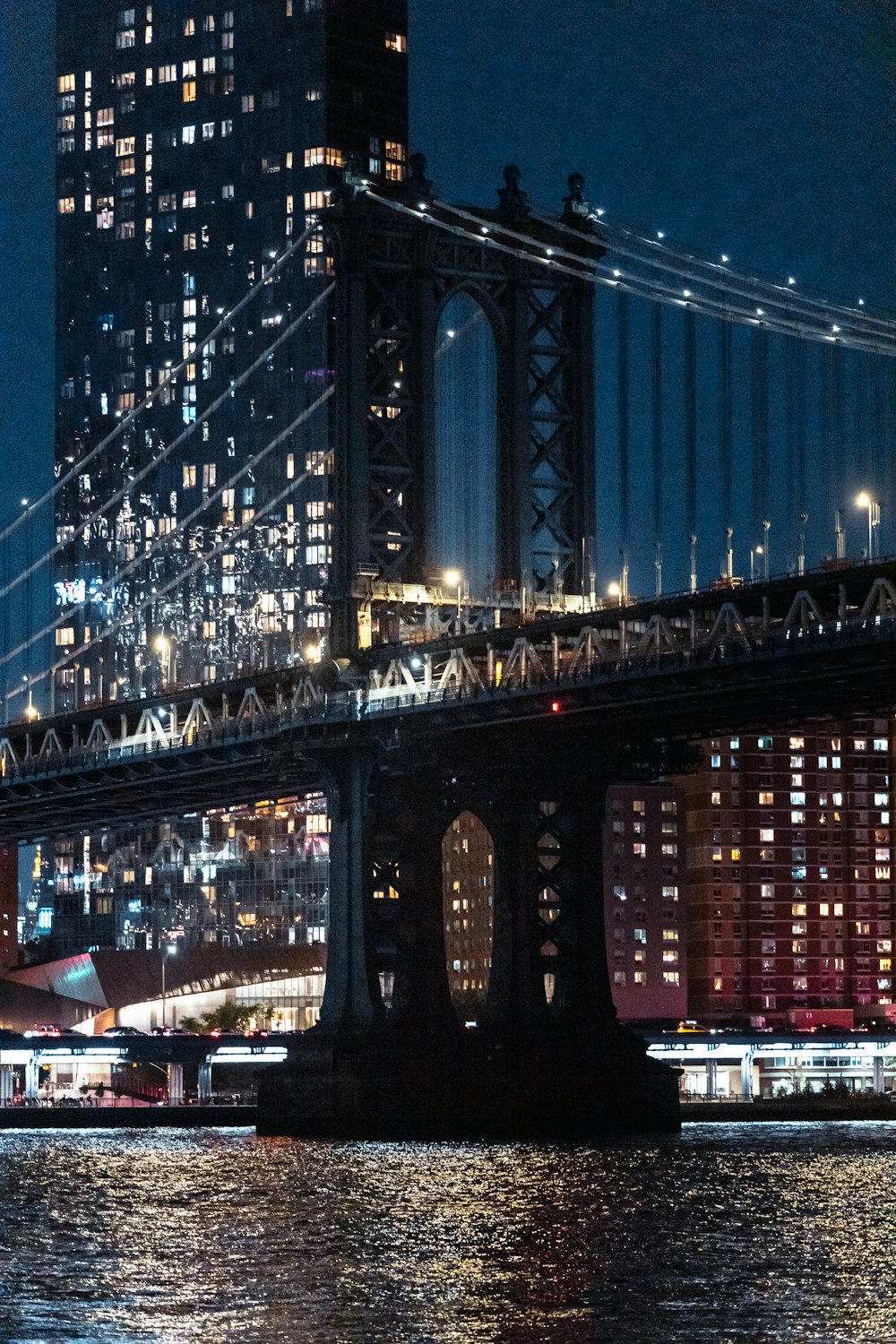 a bridge with lights at night