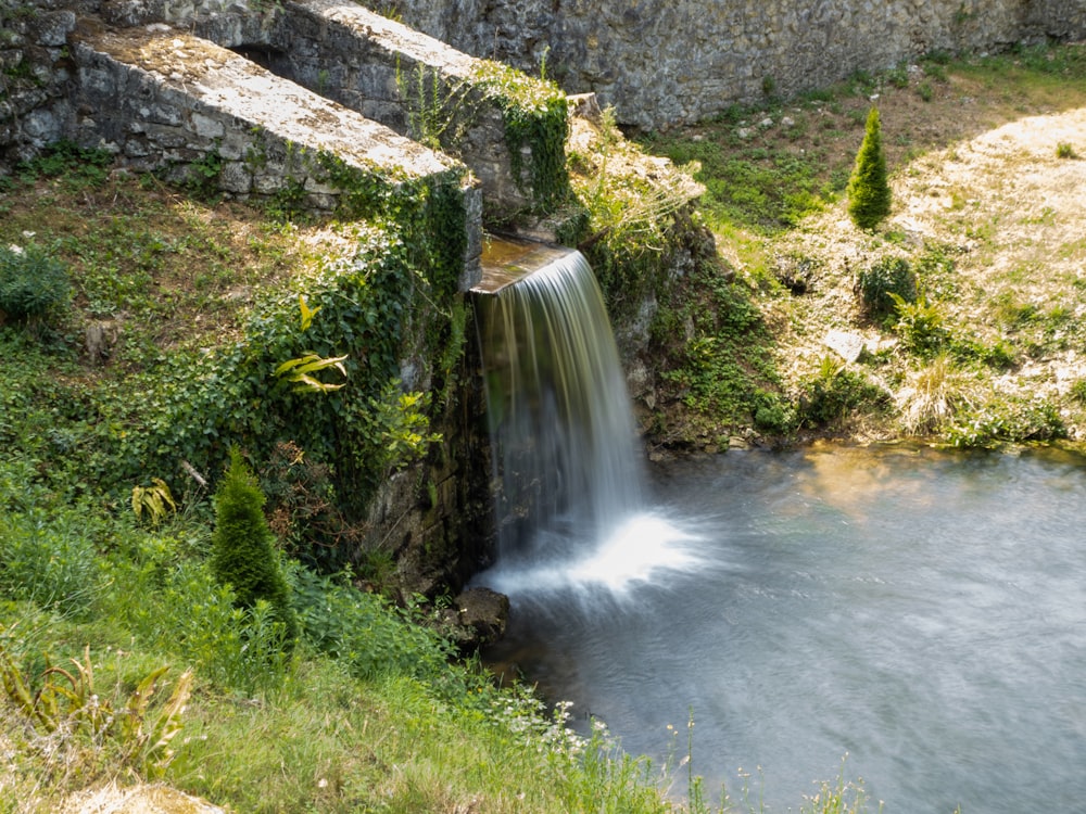 a waterfall in a rocky area