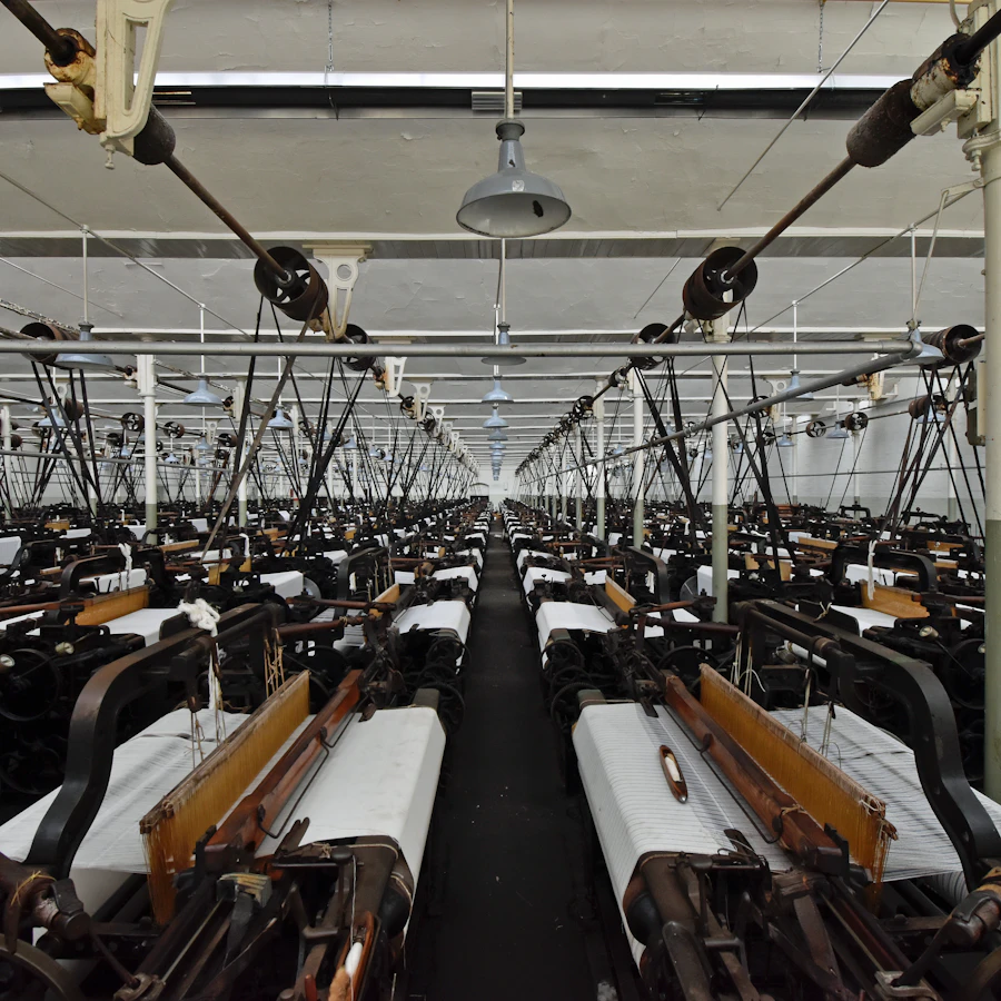Industrial production hall filled with machinery