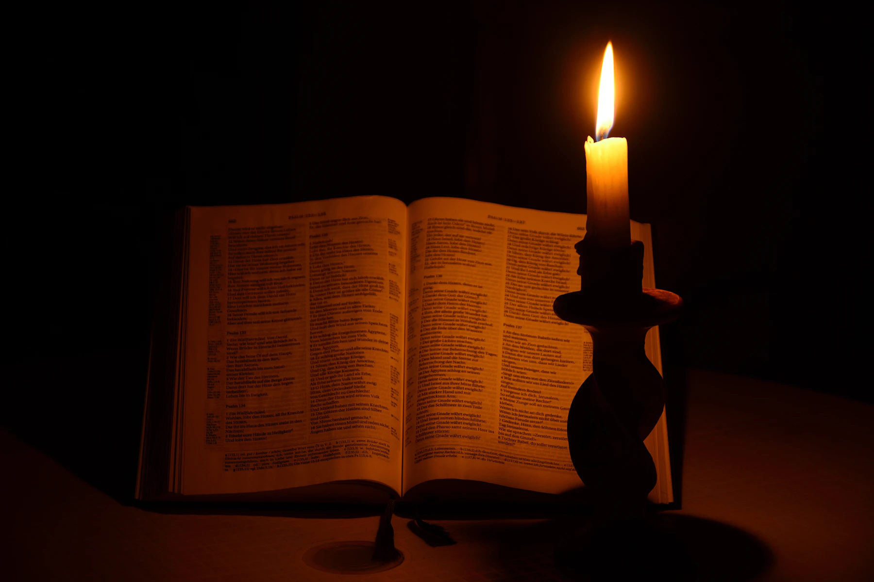 Open book with soft candlelight