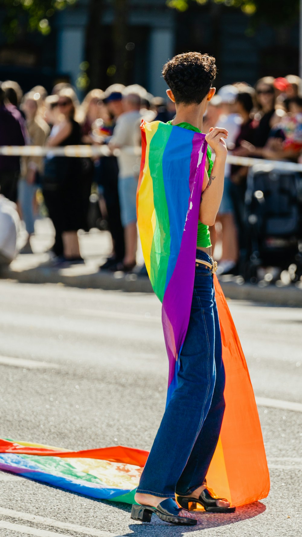 a person in a colorful outfit