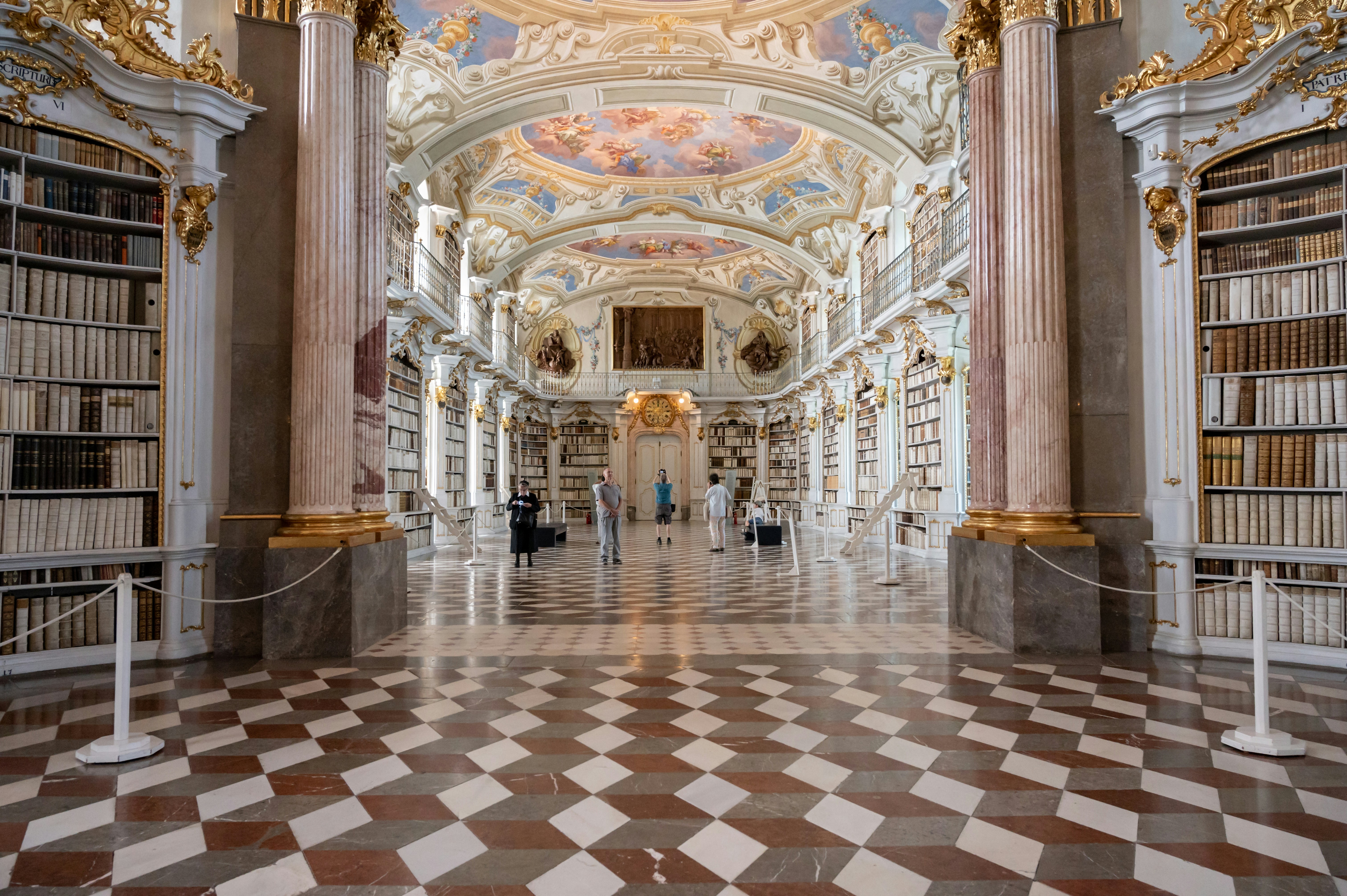 a large library with people