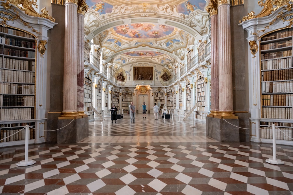 a large library with people