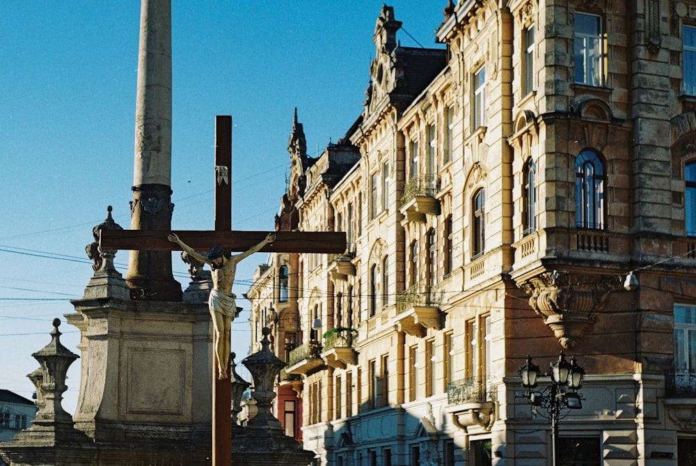 a building with a statue in front of it