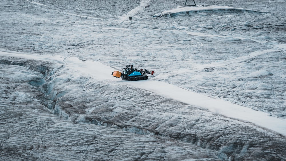 a car driving on a snowy road