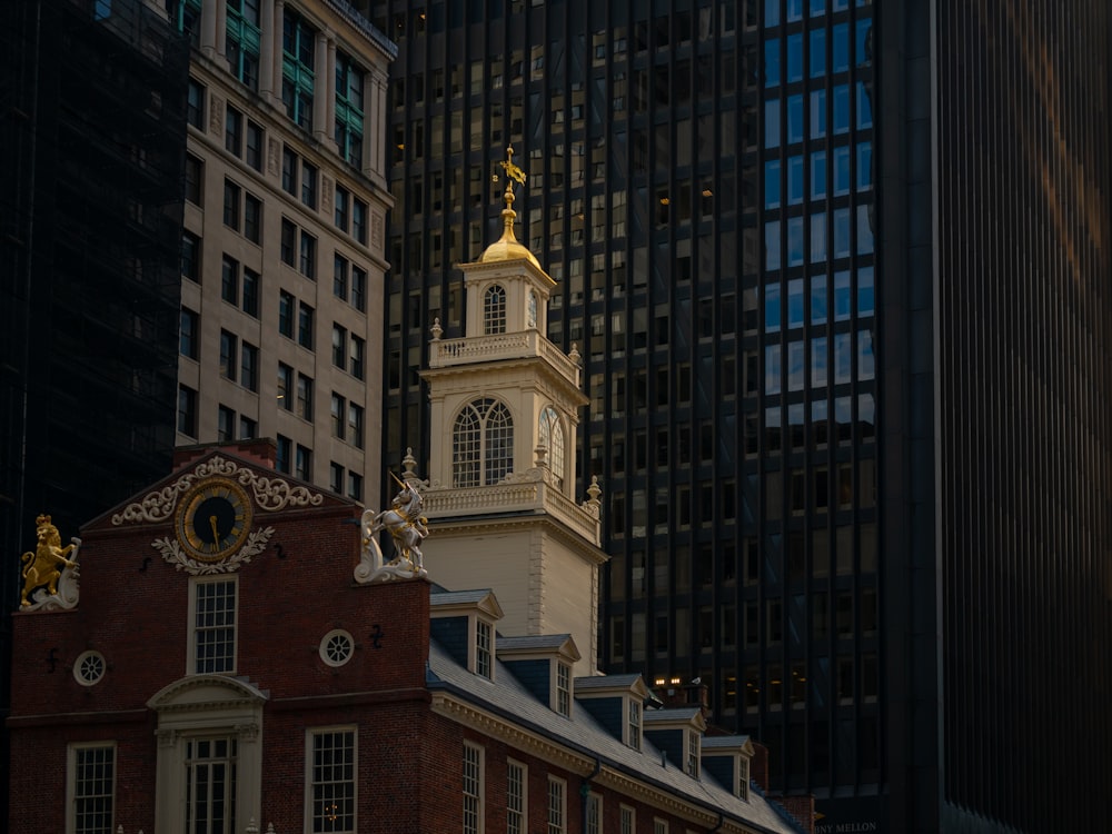 a clock tower in a city