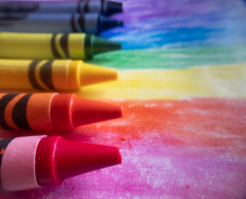 Yellow and Pink Crayons on the Paper Background Stock Photo - Image of  concept, alone: 171669900