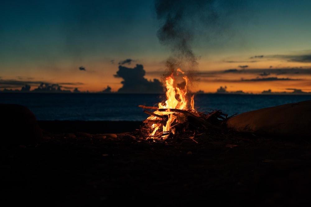 a sunset over a fire