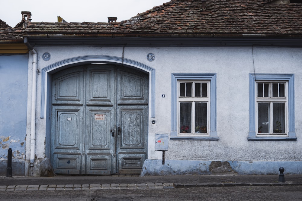 a building with a door and windows