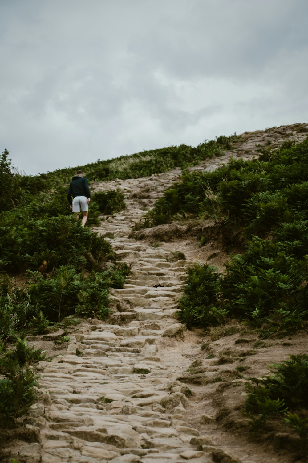 a man walking on a rocky path