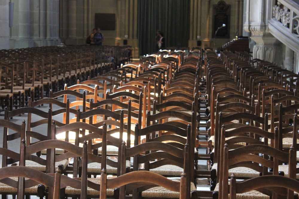 a large room with rows of chairs