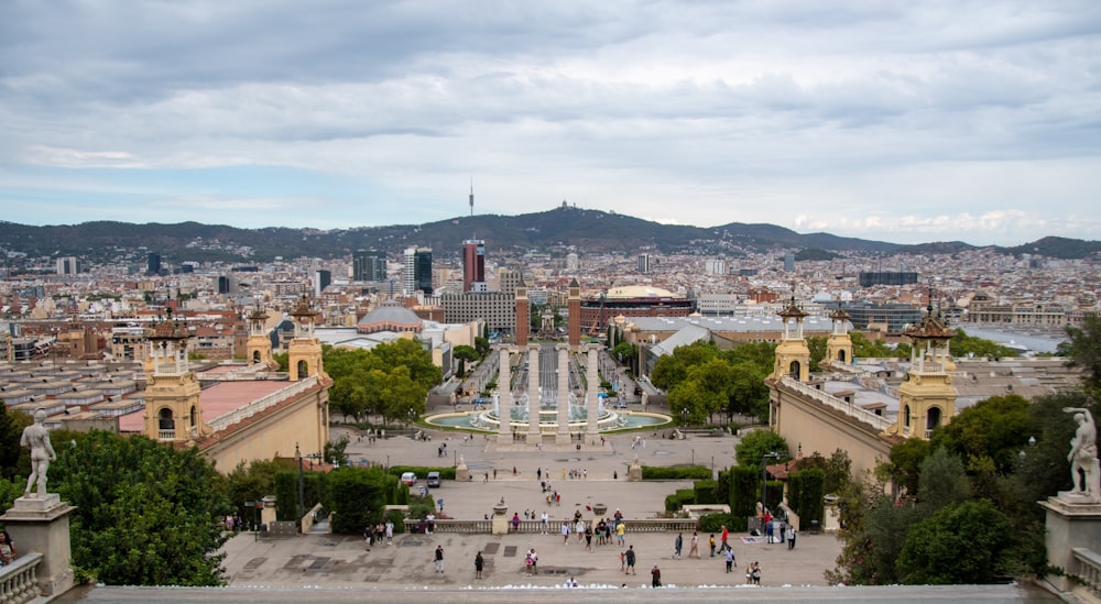 a city with many buildings and people