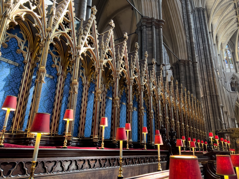 a large cathedral with many red and white candles