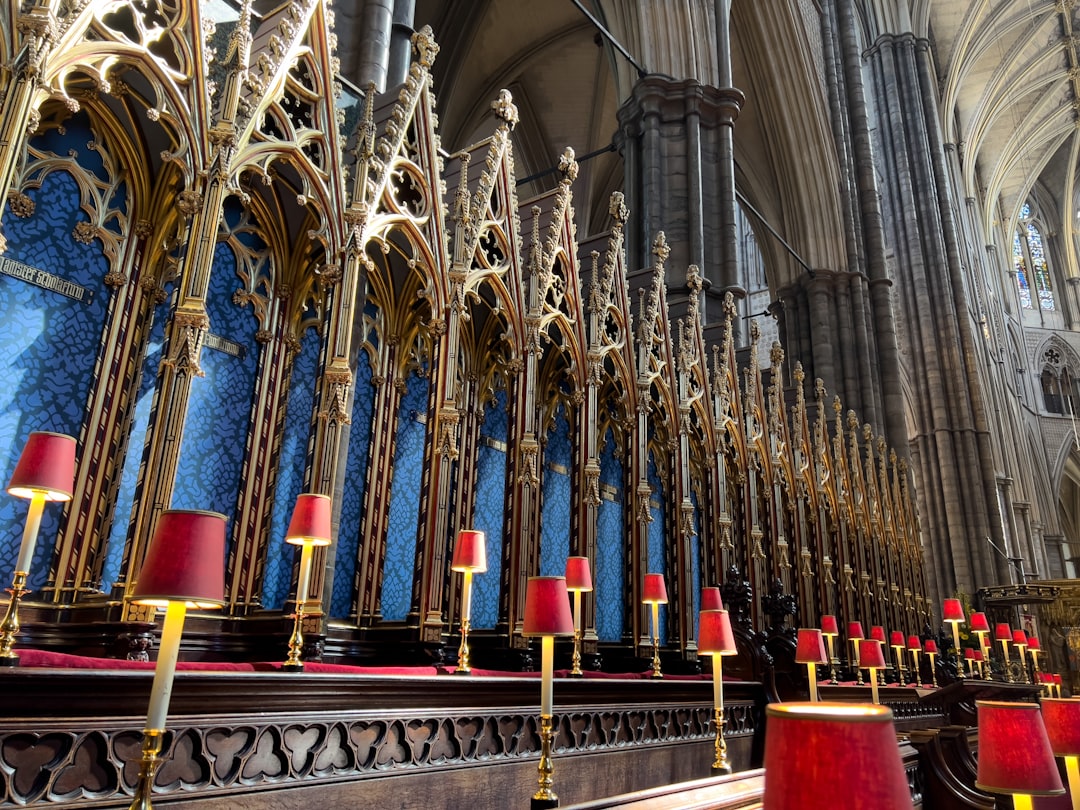 a large cathedral with many red and white candles,