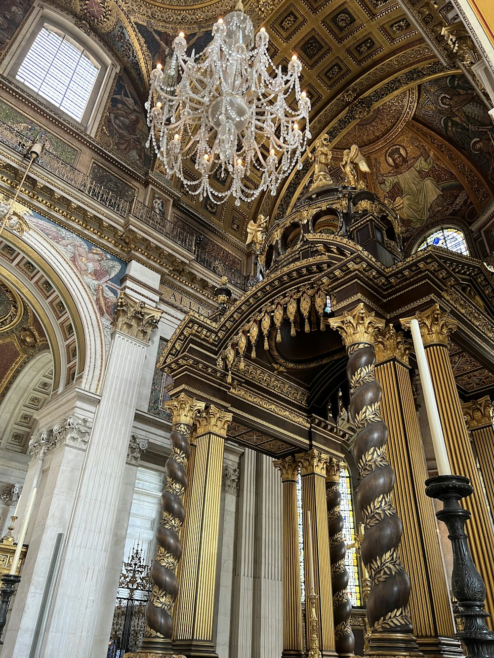 a large ornate ceiling with columns