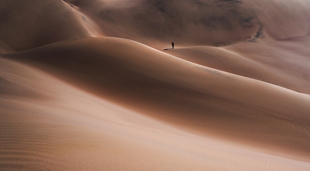 a person walking in the sand