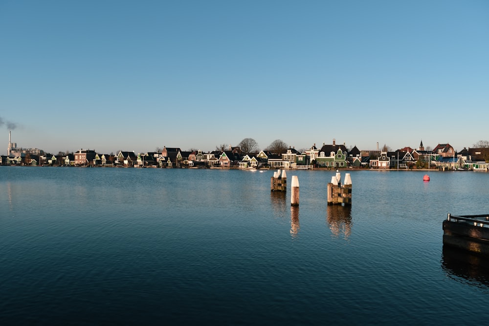 a body of water with buildings along it