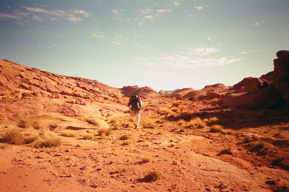 a person walking in a desert