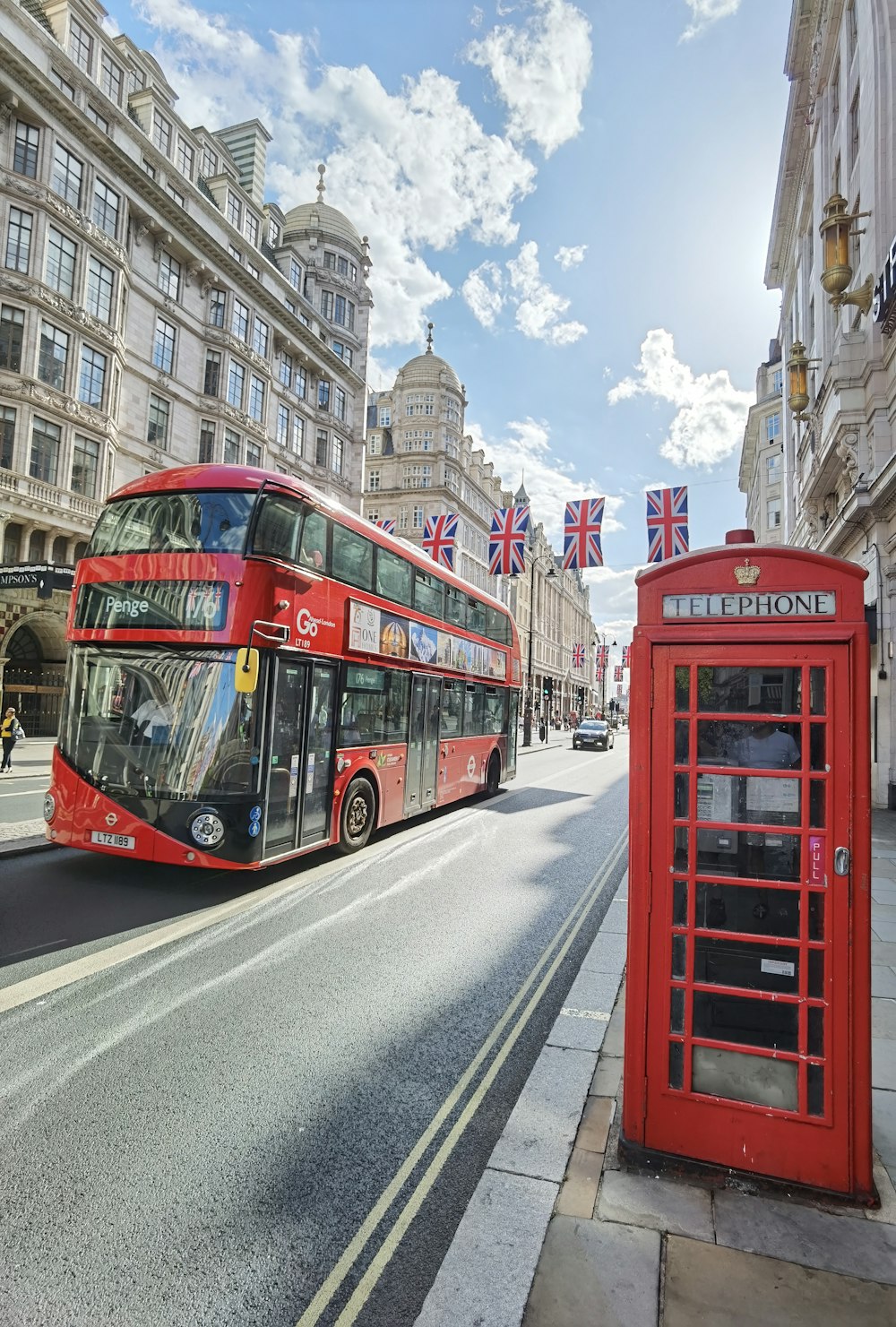 a double decker bus on the street