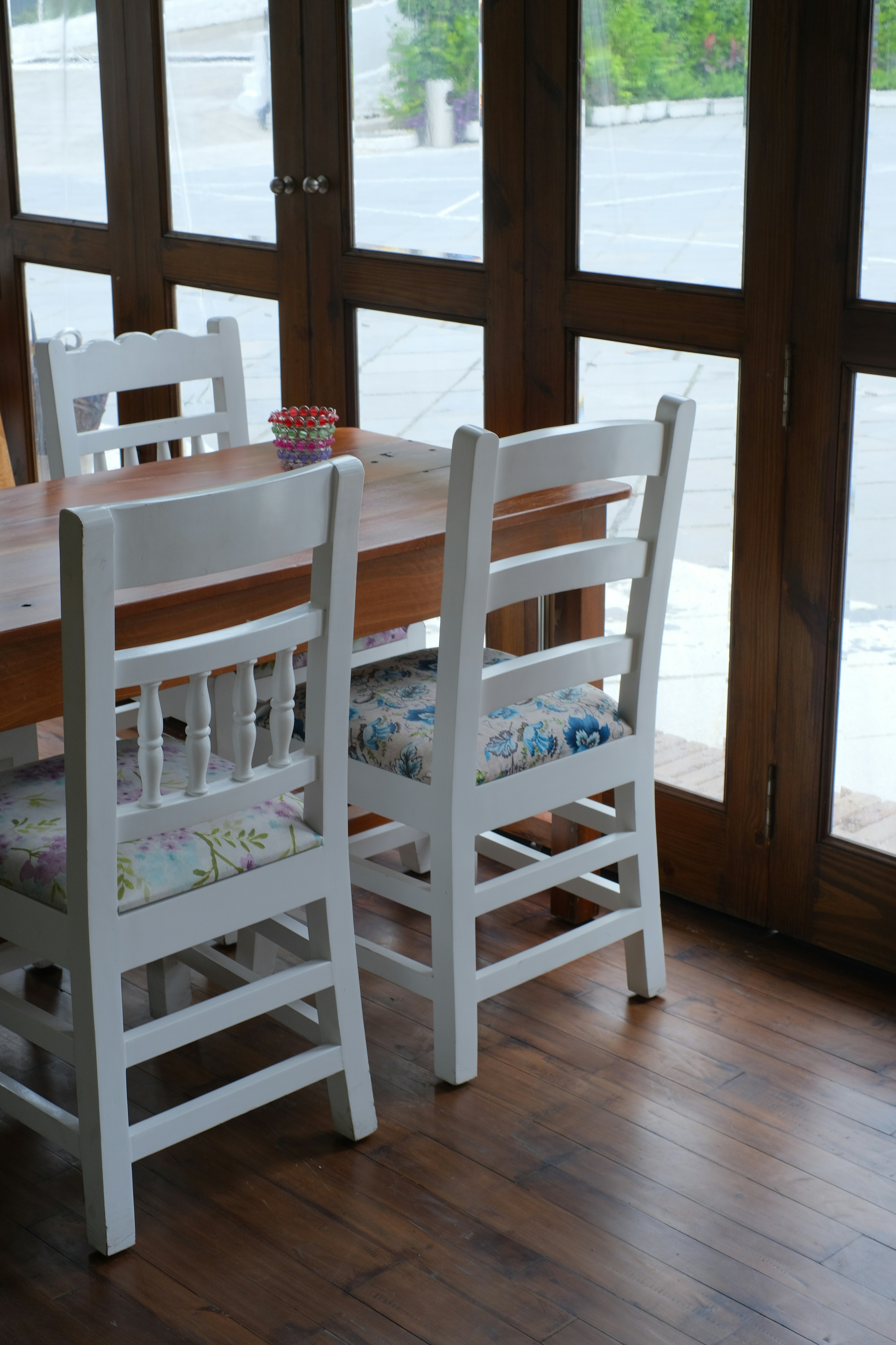 a group of white chairs