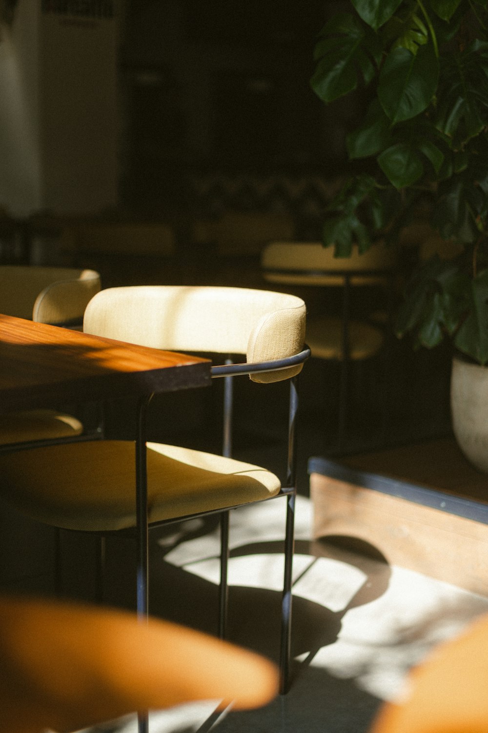 a group of chairs and tables