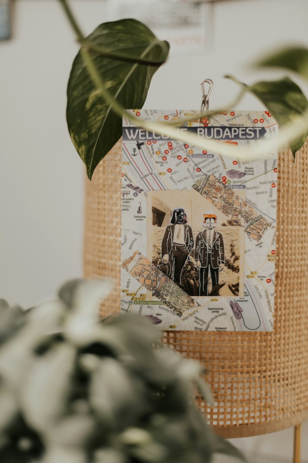 a basket with a picture of a person on it