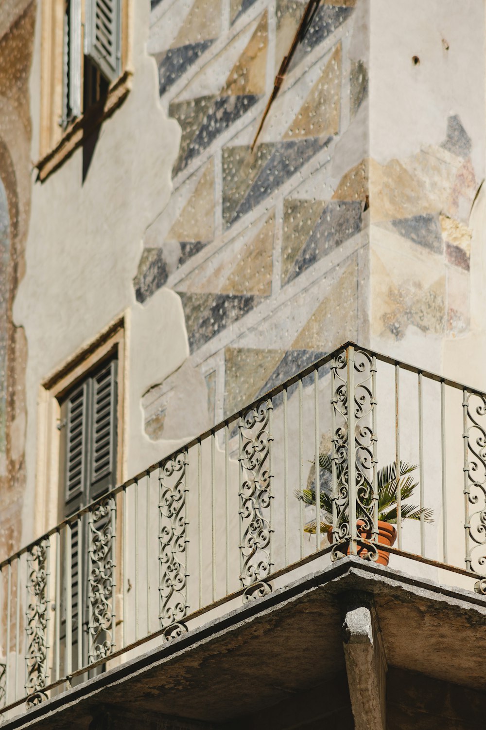 a balcony with a plant on it