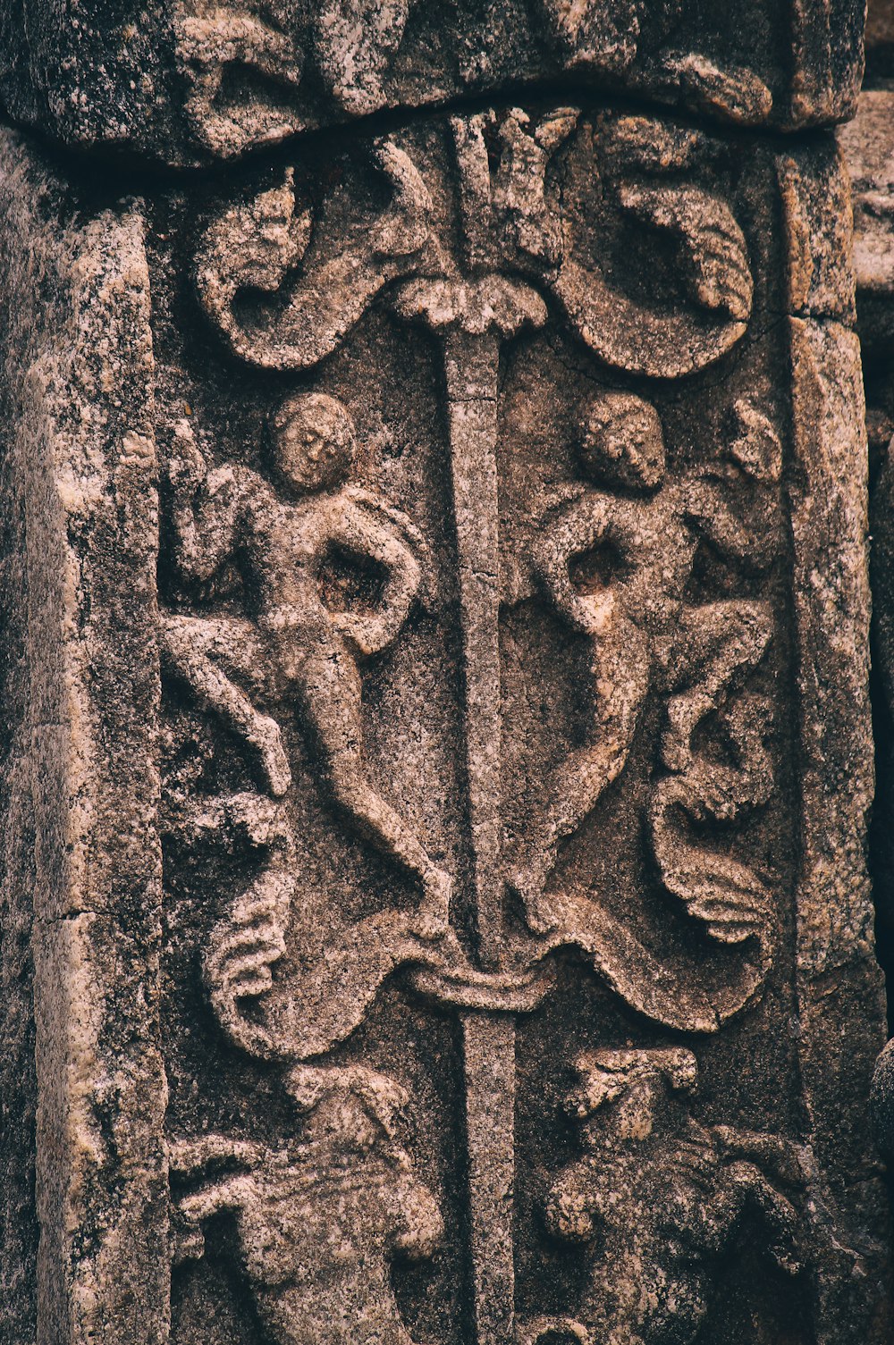 a close-up of a stone carving