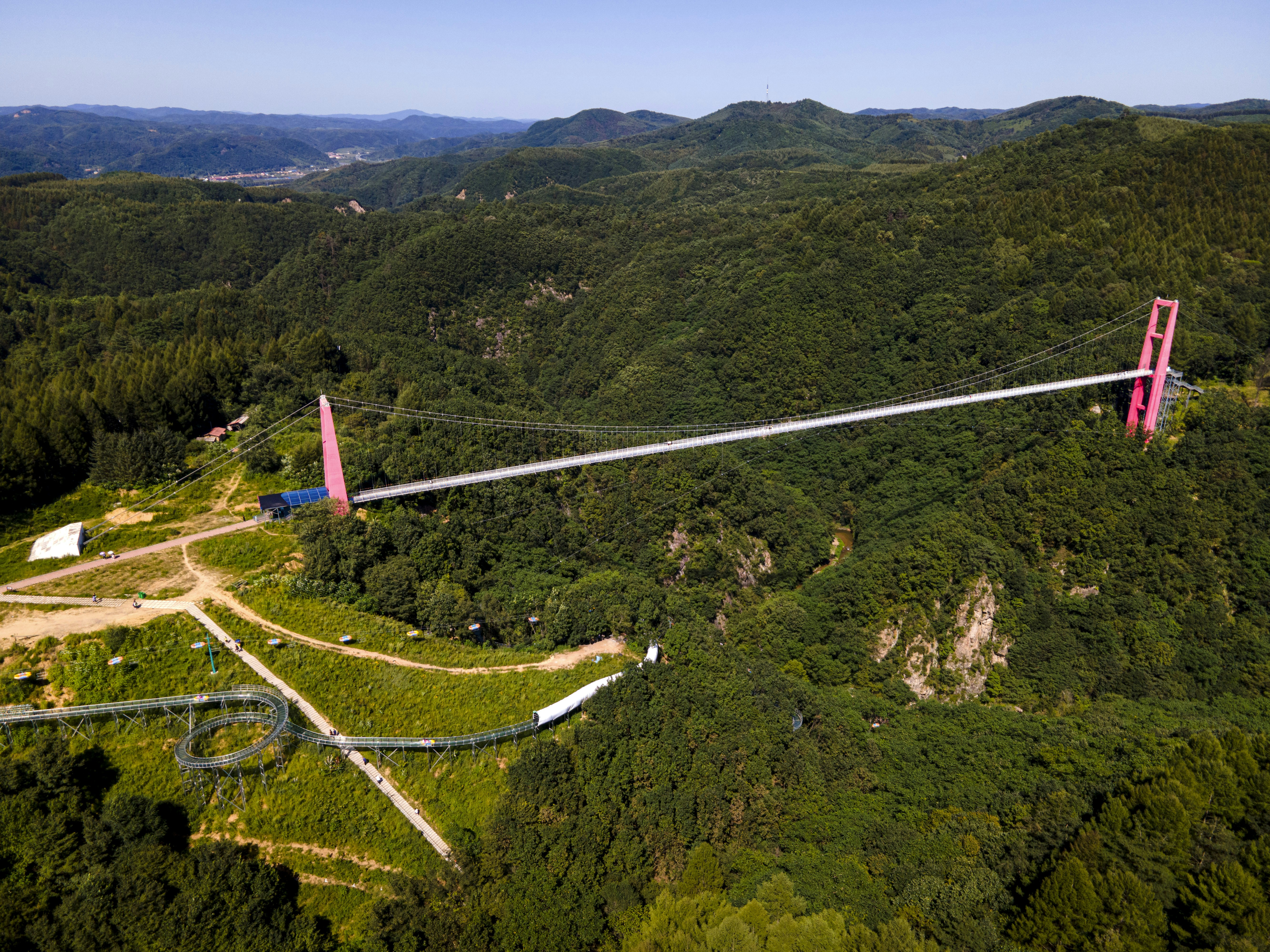 a landscape with trees and a road