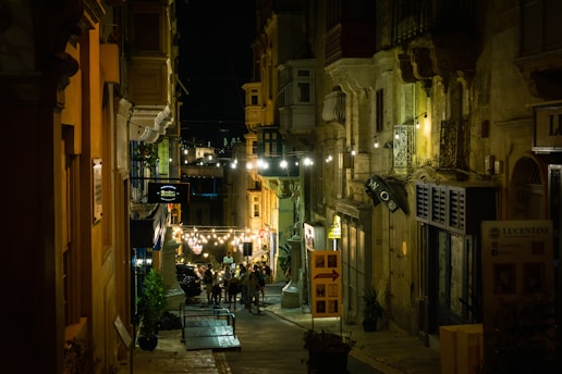 a street with people and buildings on both sides