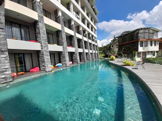 a pool in a backyard