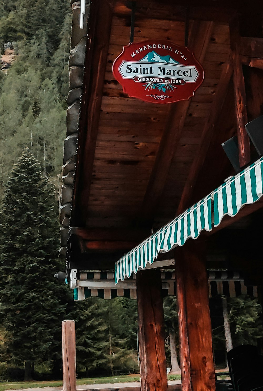 a sign on a wooden structure