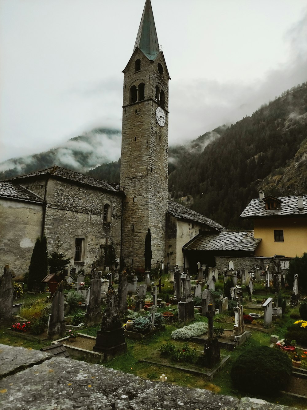 a clock tower on a stone building