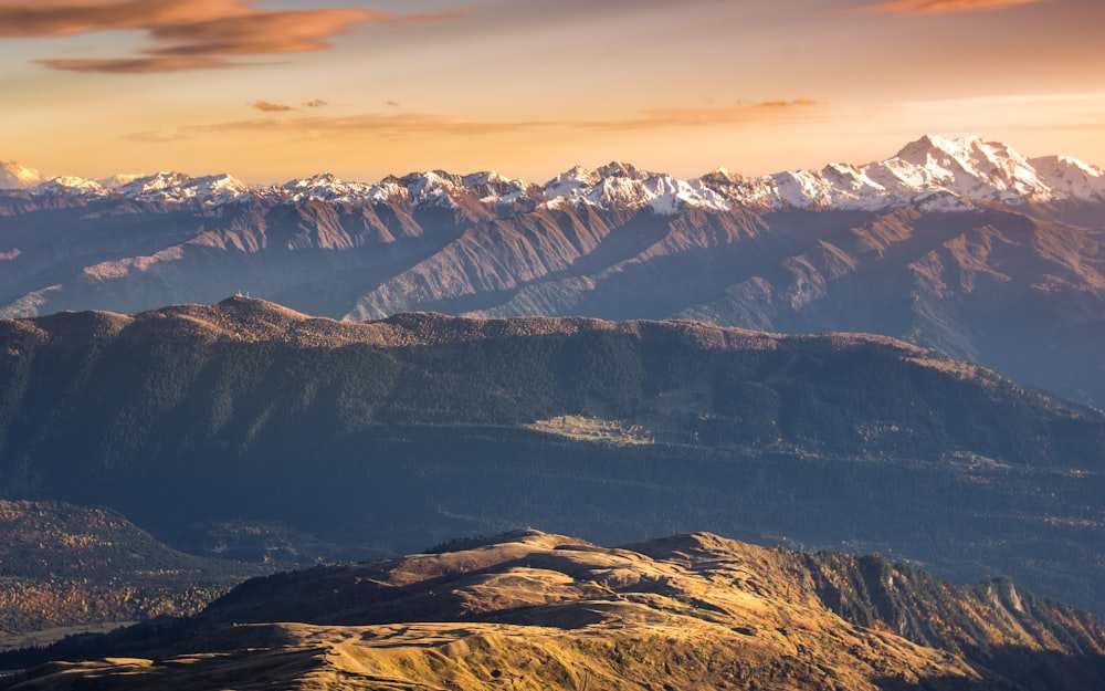 a mountain range with snow