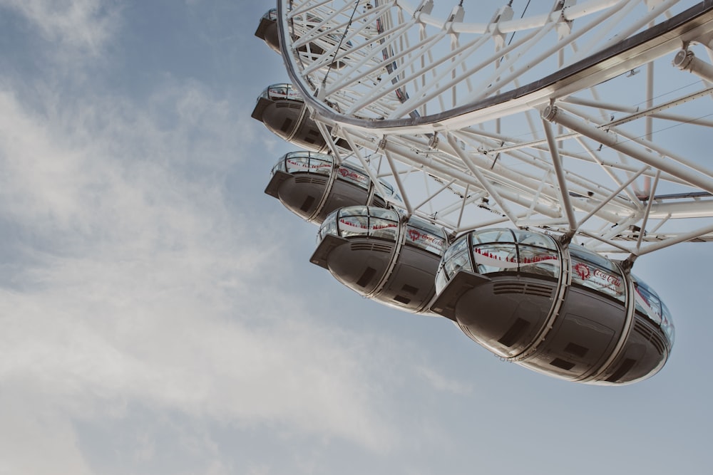 a large white and blue ferris wheel