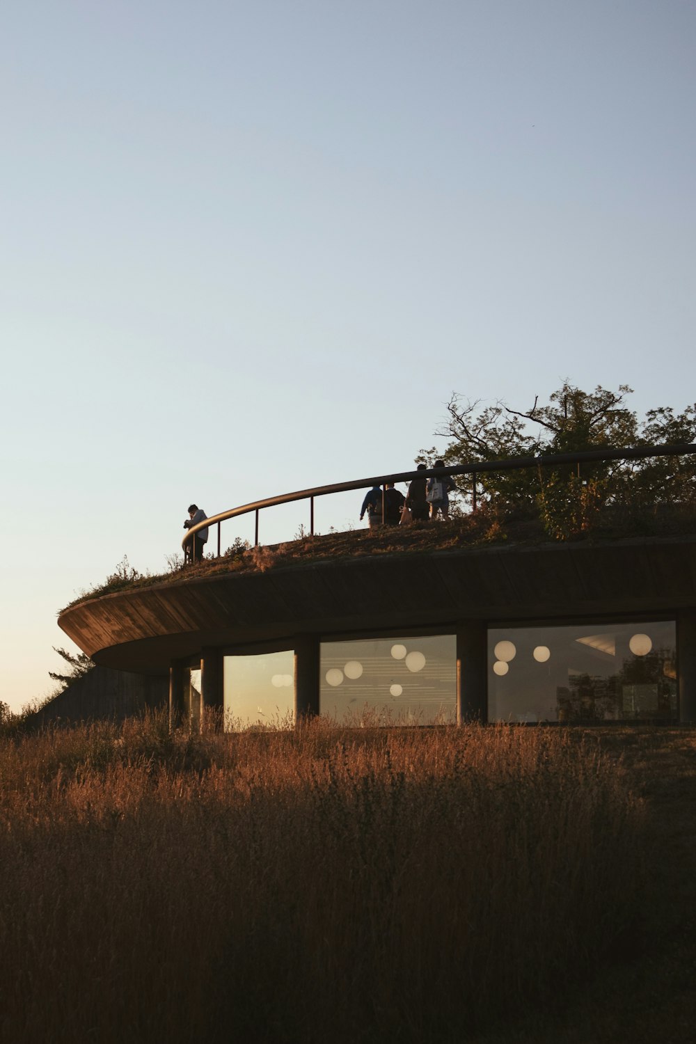 a group of people on a bridge