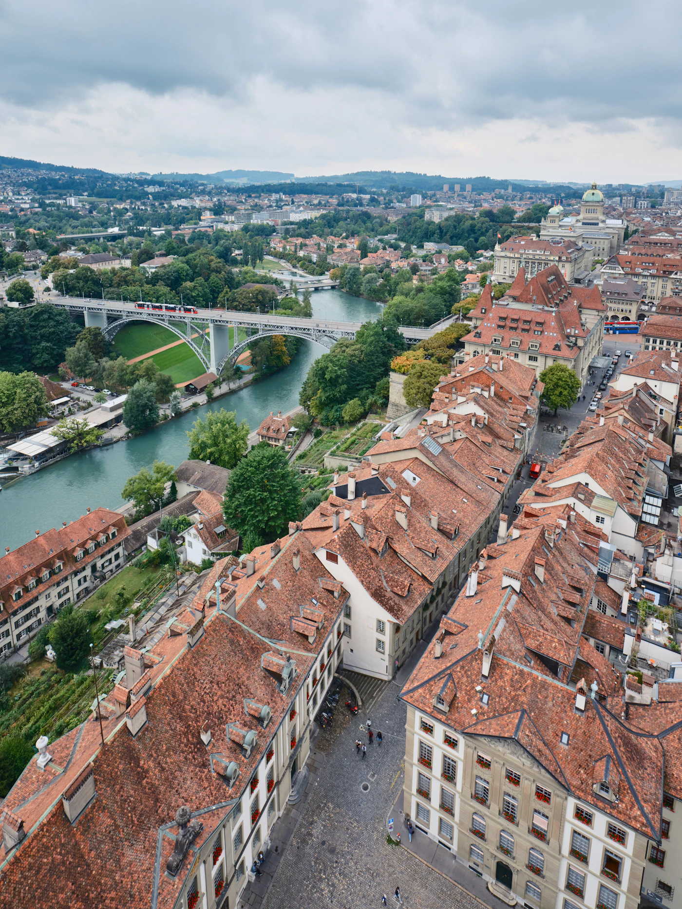 Bern old town and the Aare river viewed from above.
