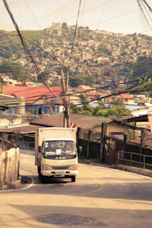 a bus driving down a road