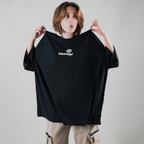 a woman wearing a black shirt